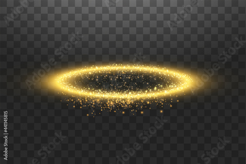 Golden halo angel ring. Isolated on black transparent background, vector illustration