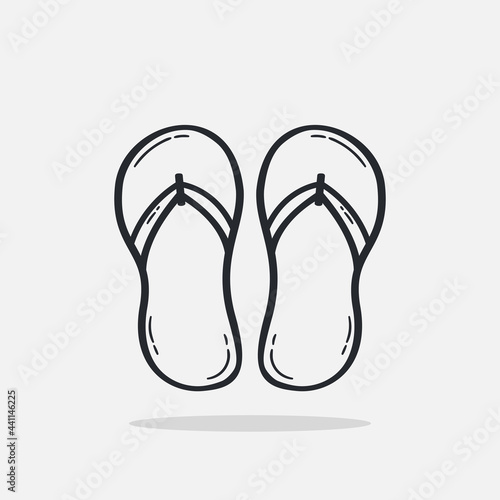 Hand drawn flip flops icon Design Template. vector sketch doodle illustration isolated on white background. Summer vacation and leisure symbol. Perfect For coloring books and stickers.