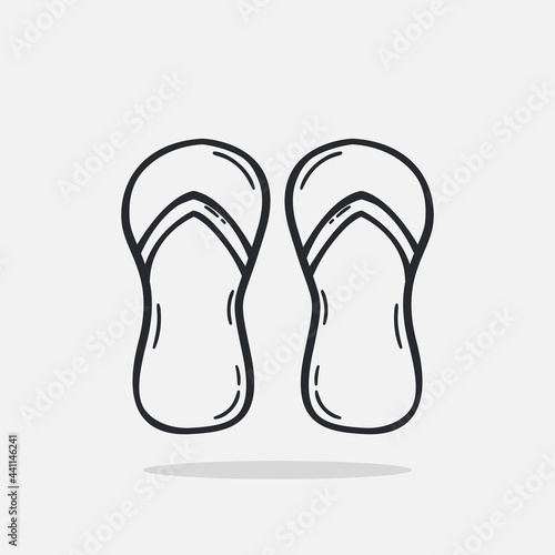 Hand drawn flip flops icon Design Template. vector sketch doodle illustration isolated on white background. Summer vacation and leisure symbol. Perfect For coloring books and stickers.