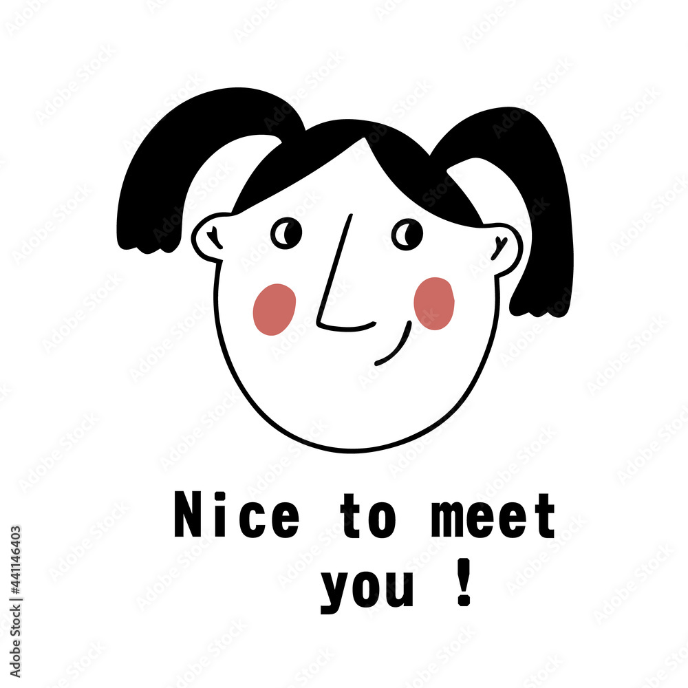 Vector portrait of a female character. Cartoon funny minimalistic woman. Contour face doodles with emotion and mood. Avatar for social networks, greeting card. Wall art poster