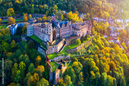 Heidelberg skyline aerial view from above. Heidelberg skyline aerial view of old town river and bridge, Germany. Aerial View of Heidelberg, Germany Old Town. Video of the aerial view of Heidelberg.