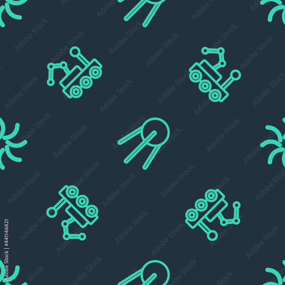 Set line Satellite, Mars rover and Black hole on seamless pattern. Vector Set line Satellite, Mars rover and Black hole on seamless pattern. Vector