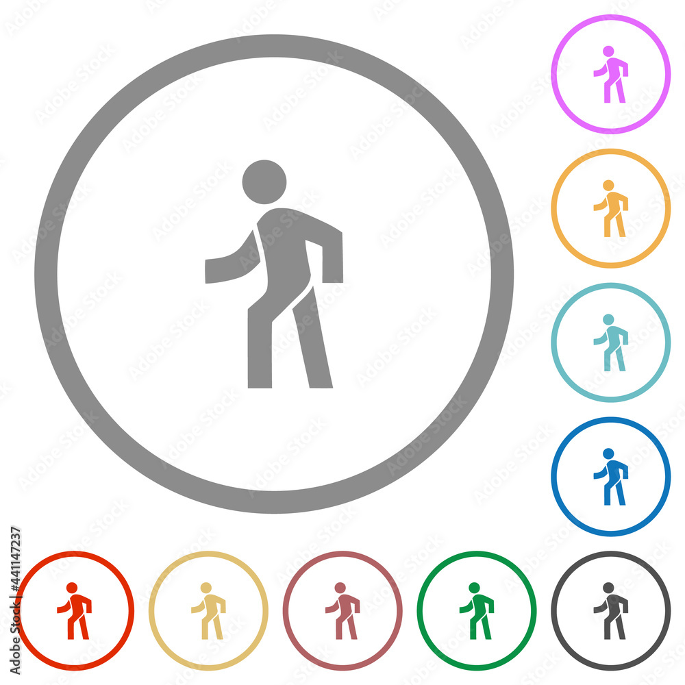Man walking left flat icons with outlines Man walking left flat icons with outlines