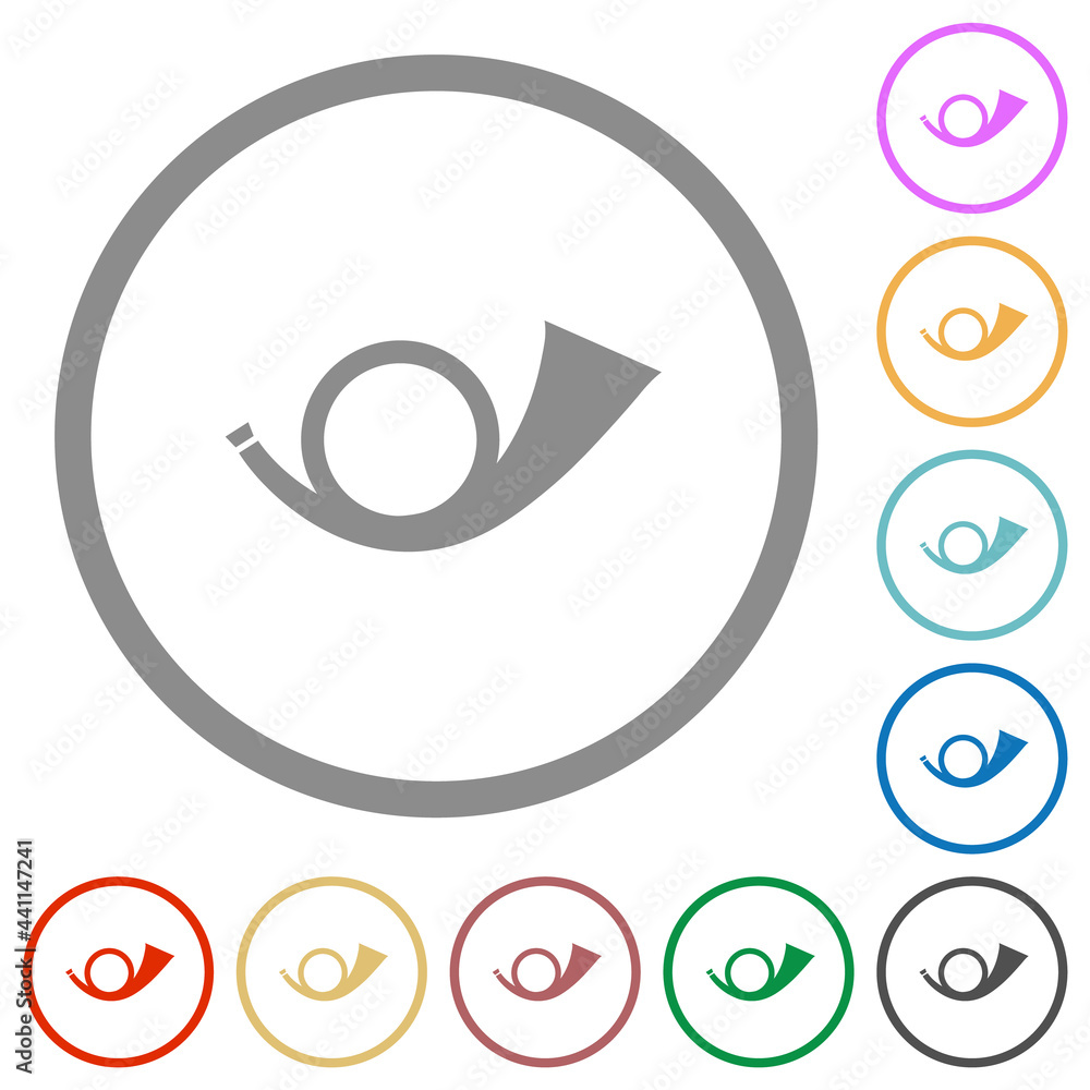 Postal round horn solid flat icons with outlines Postal round horn solid flat icons with outlines