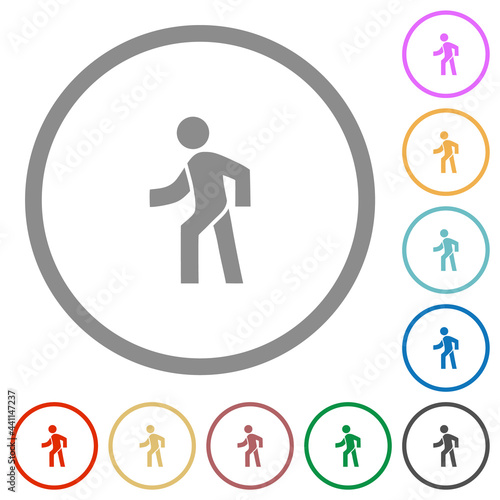 Man walking left flat icons with outlines