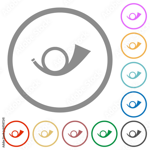 Postal round horn solid flat icons with outlines