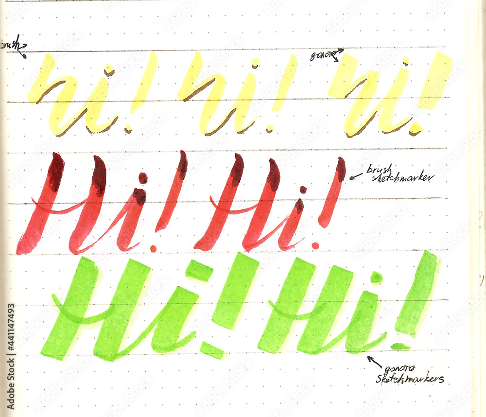 lettering calligraphy, lettering greeting in different colors