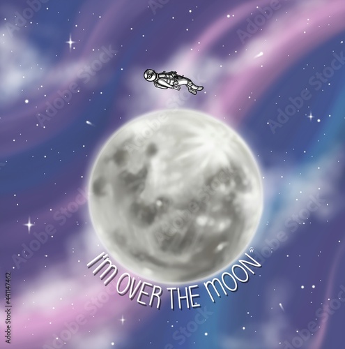I'm over the moon...literally. Astronaut in space, Digital illustration