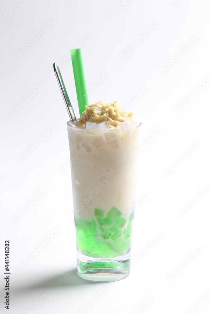 ice cendol coconut milk drink with pandan coconut jelly and fresh durian meat fruit beverage menu ice cendol coconut milk drink with pandan coconut jelly and fresh durian meat fruit beverage menu