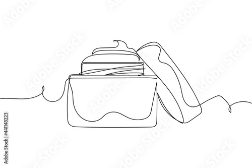 Continuous one line of cosmetics product in silhouette on a white background. Linear stylized.Minimalist.