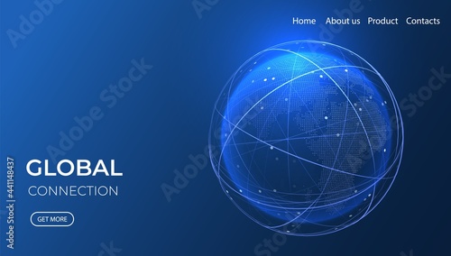 Global network isometric illustration. Technology digital 3d globe. Connection data service. Cloud storage concept. #441148437