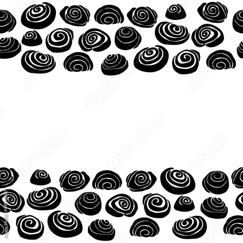 Cinnamon bun silhouettes horizontal border, spiral baking decorative frame for design