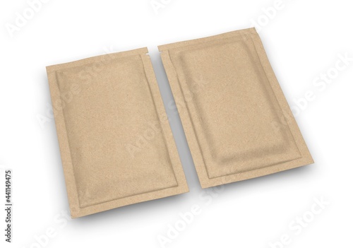 White blank foil or plastic sachet packaging for Coffee, Salt, Sugar, species, shampoo. Template For Mock up Your Design. 3d render illustration.