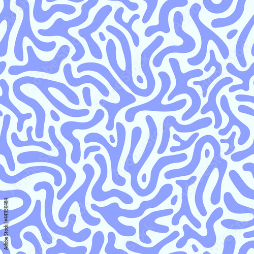 Obraz na płótnie Seamless pattern with curves in blue colors. Abstract maze with rounded organic shapes. Design for print, fabric, wallpaper. w salonie