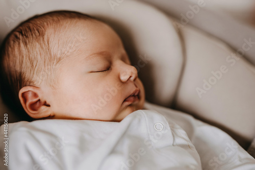 Closeup of a newborn baby sleeping.