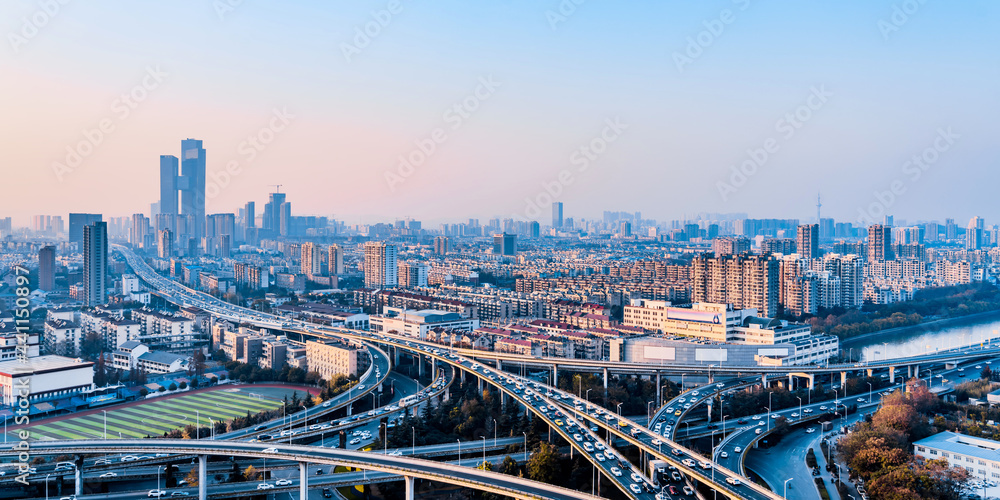 Scenery of Sai Hong Bridge and city skyline in Nanjing, Jiangsu, China Scenery of Sai Hong Bridge and city skyline in Nanjing, Jiangsu, China