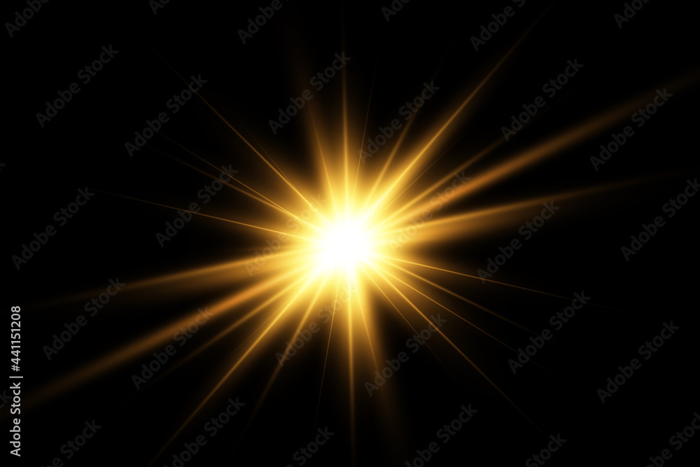 Shining golden stars. Light effects, sun, glare, explosion, golden light. Vector illustration. Shining golden stars. Light effects, sun, glare, explosion, golden light. Vector illustration.