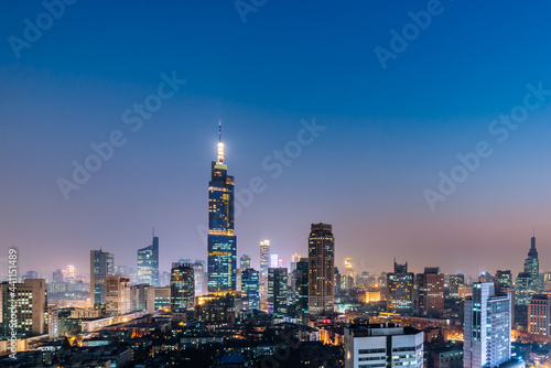 Night view of Zifeng Building and city skyline in Nanjing  Jiangsu  China