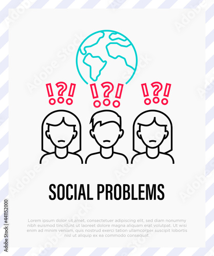 Social problems thin line icon. People are stressed, man and woman don't know what to do. Mental health during crisis. Vector illustration.