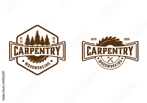 Vintage retro carpentry, woodworking, lumberjack logo design template inspiration