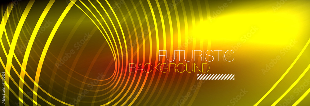 Dark abstract background with glowing neon circles. Trendy layout template for business or technology presentation, internet poster or web brochure cover, wallpaper Dark abstract background with glowing neon circles. Trendy layout template for business or technology presentation, internet poster or web brochure cover, wallpaper