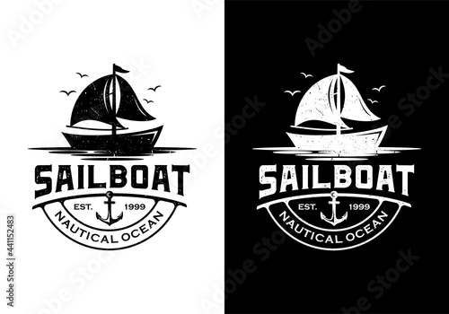 Vintage retro sailboat marine logo design inspiration template