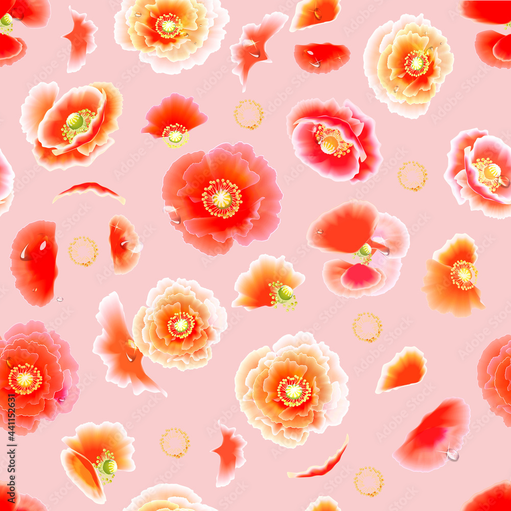 Fototapeta premium The Texture of the Mask. Digital scrapbooking paper in green and pink colors. Wedding, birth, holiday. Delicate oriental style, silk. Packaging, label. Rich Japanese floral watercolor style.Template, 