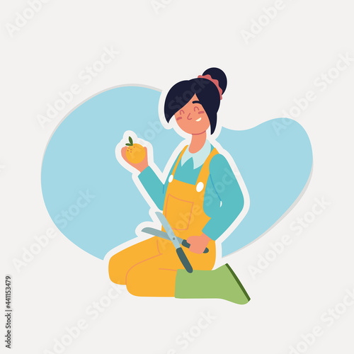 farmer with orange and scissors