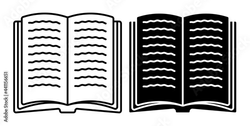 Open book. Education at school, knowledge acquisition in the library. Linear icon. Simple black and white vector