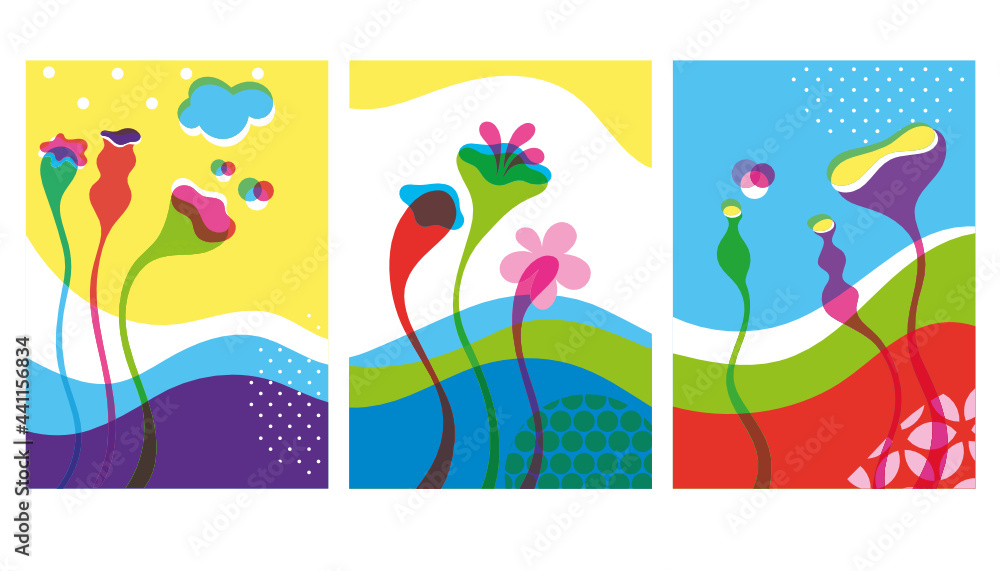 Collection of abstract background designs, bizarre flowers, summer sale, social media promotional content. Vector illustration Collection of abstract background designs, bizarre flowers, summer sale, social media promotional content. Vector illustration