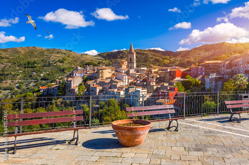 Amazing cityscape of Novara di Sicilia town. View of Novara di Sicilia, Sicily, Italy, Europe. Mountain village Novara di Sicilia, Sicily, Italy.