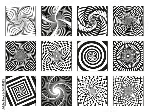 Hypnotic spirals. Vortex motion hypnotise spirals, rotating motion spiral elements vector illustration set. Abstract hypnotic spirals