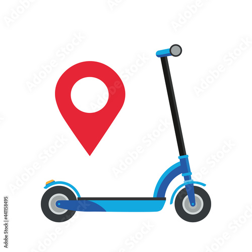 Delivery by scooter. Online ordering. Geolocation icon. Route search.