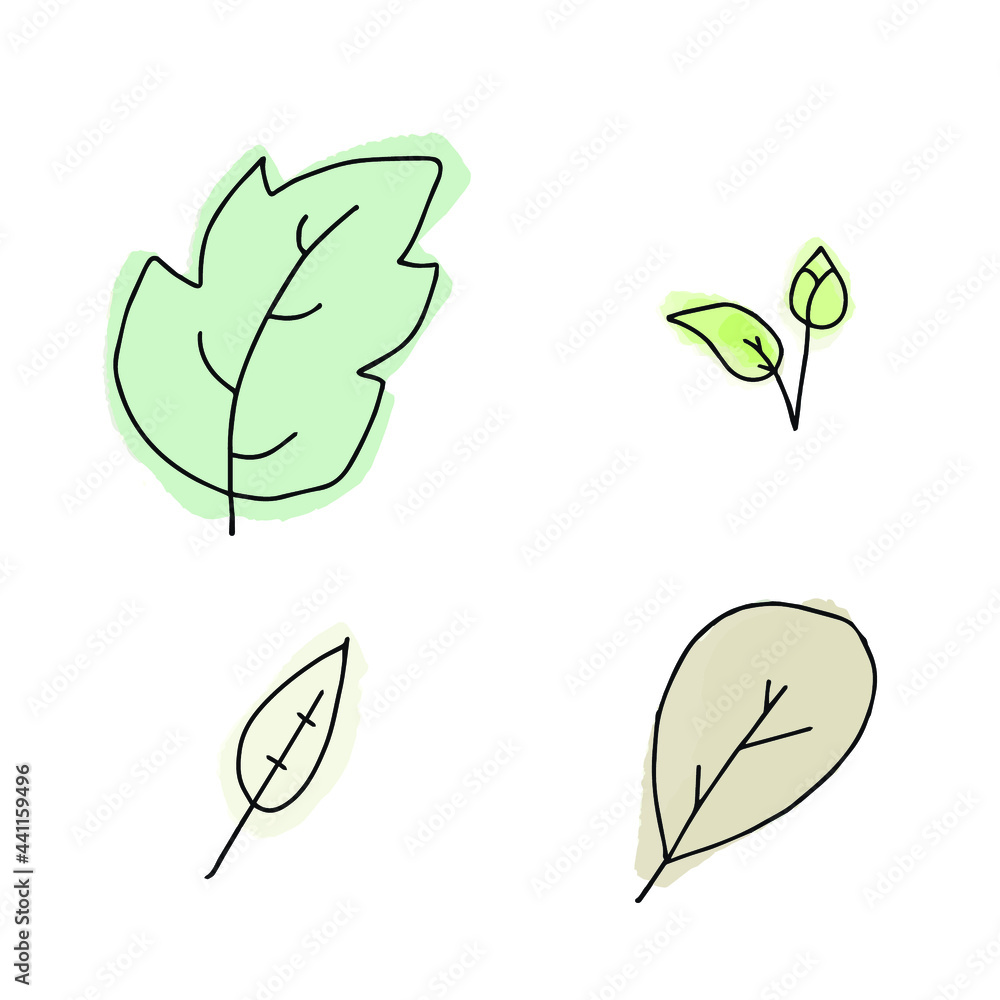 One hand drawn leaf for winter and autumn decoration. Doodle vector illustration. For the design of cards, posters, textiles. Isolated on white background