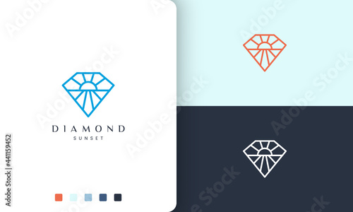 diamond sun or beach logo in simple line art and modern style