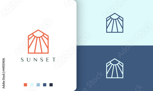 sun or home logo in simple mono line and modern style