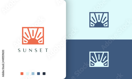 rectangle sun or energy logo in unique and simple