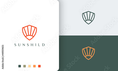 shield or defense logo in simple mono line and modern style