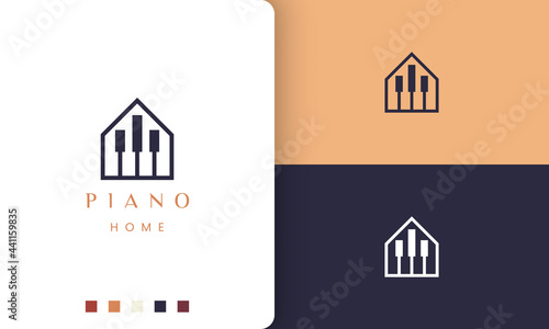simple and modern piano home logo or icon