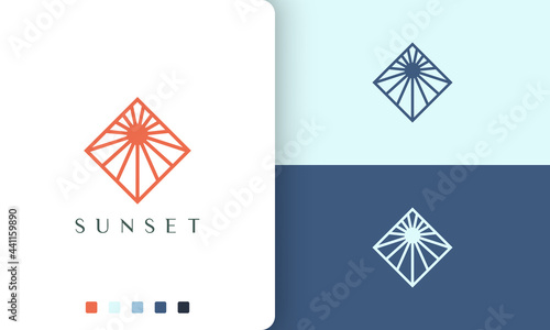 sun or solar logo in line art and modern style