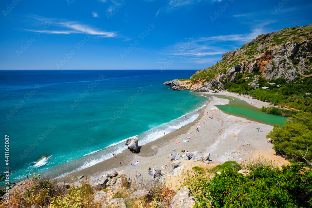 View of Preveli beach on Crete island in Greece View of Preveli beach on Crete island in Greece