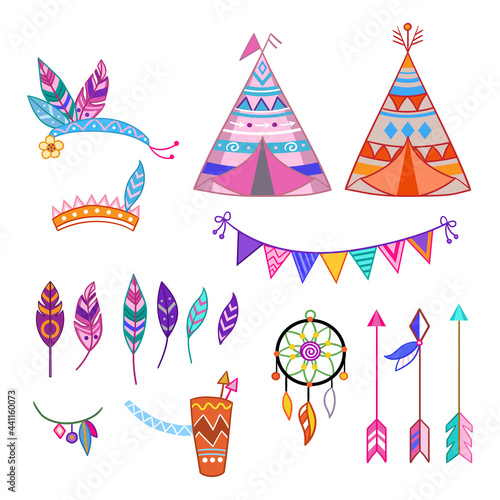 Vector colorful isolated cute cartoon tribal set © alinart