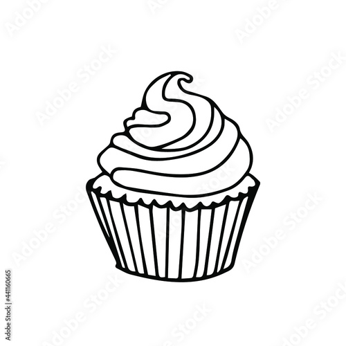 Cupcake hand drawn illustration. set of vector cupcakes for your design. doodle isolated on white background