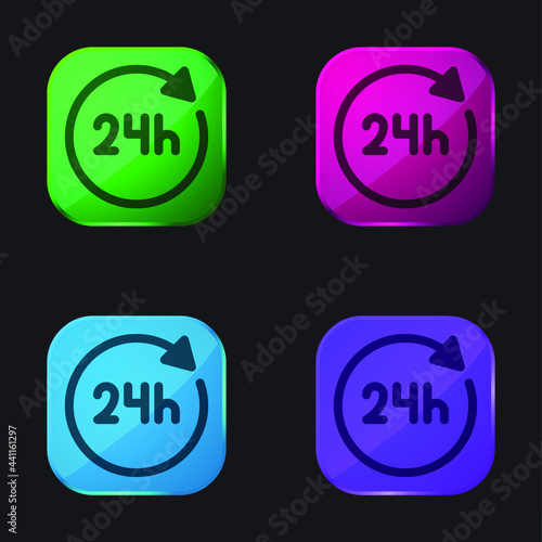 24 Hours four color glass button icon