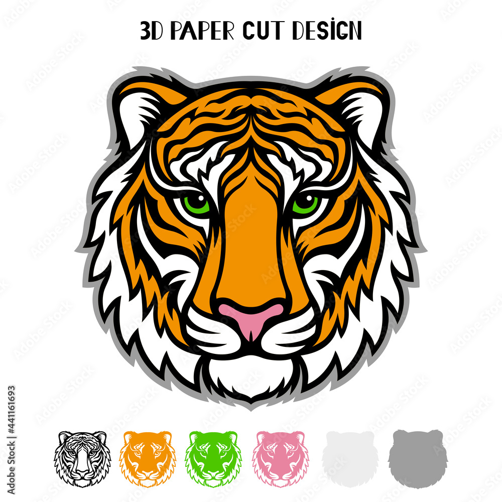 3D Tiger. Symbol 2022 New Year. Vector layered template for laser and paper  cutting, printing on a T-shirt, mug. Animal silhouette.Flat style. Hand  drawn decorative element for your design. Stock-Vektorgrafik | Adobe