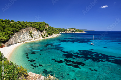 Turquoise water in Spartines bay on the Greek island of Alonissos