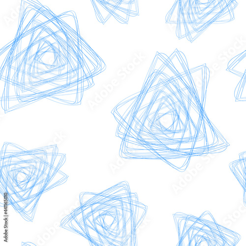 Blue abstract geometric shapes seamless pattern. Triangle endless texture surface design. Hand drown doodle motley boundless background for textile, stationery, paper wrap, package