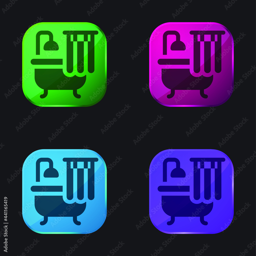 Bathtub four color glass button icon Bathtub four color glass button icon