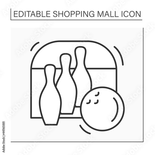 Bowling line icon. Entertainment area inside mall complex. Team lifetime sport game. Fun time with friends. Shopping mall concept. Isolated vector illustration. Editable stroke