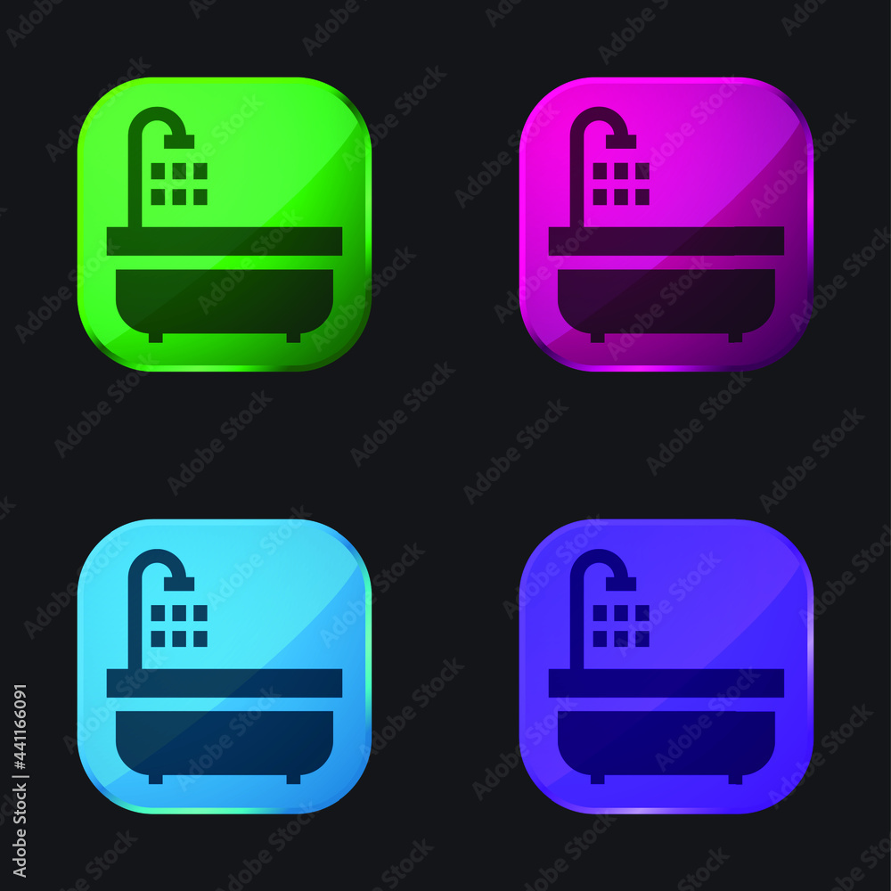 Bathtub four color glass button icon Bathtub four color glass button icon
